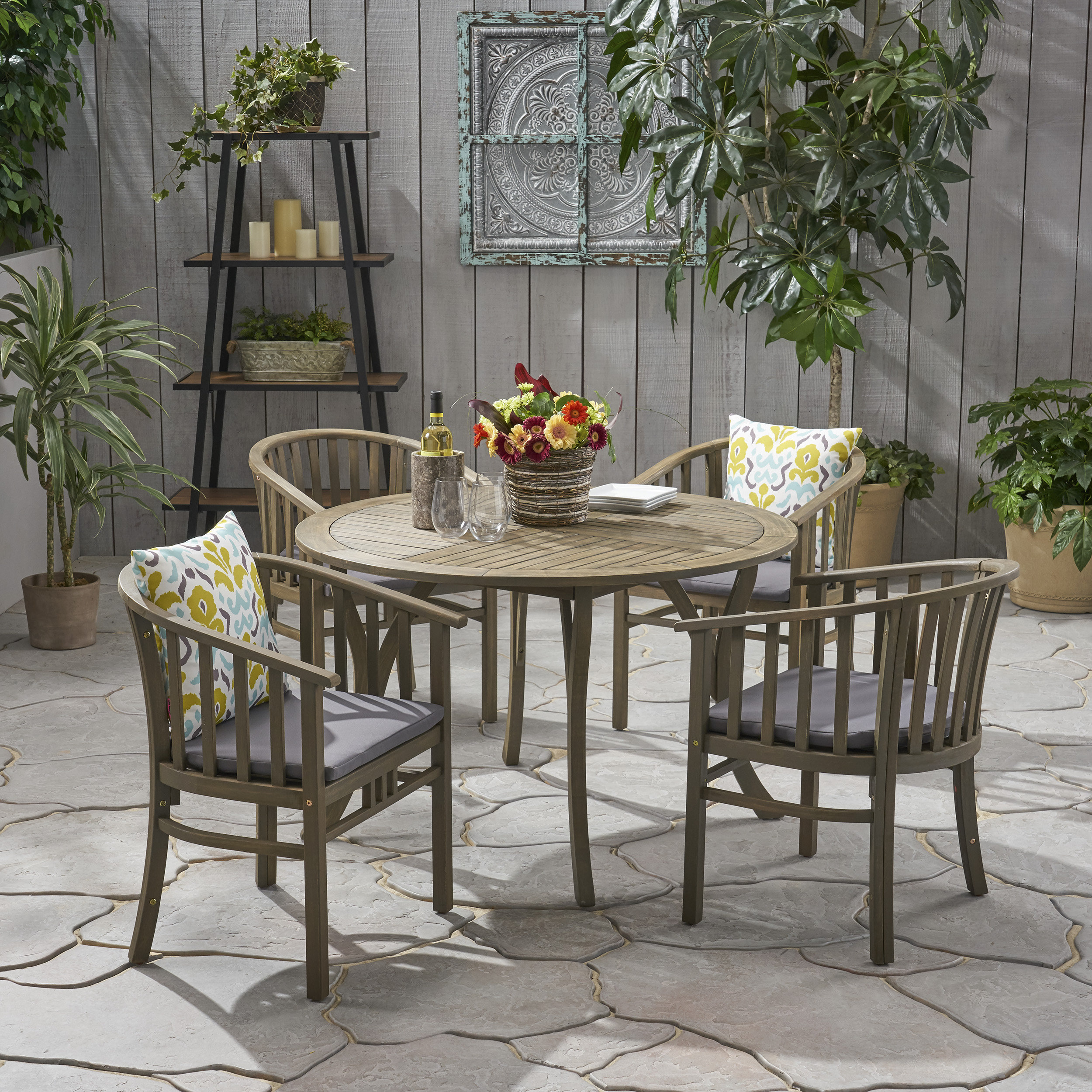 Highland Dunes Round 4 Person 47 25 Long Dining Set With Cushions